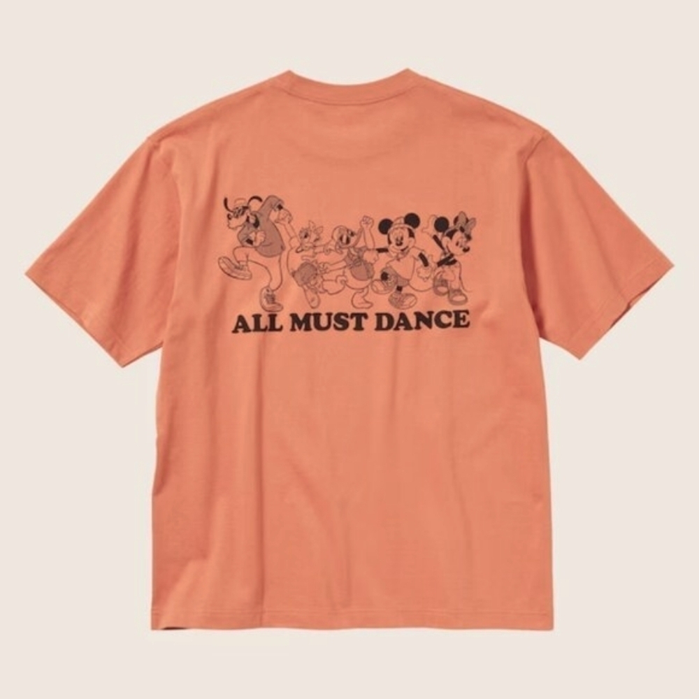 NWT UNIQLO DISNEY UT GOOD VIBES All Must Dance T shirt Orange Small